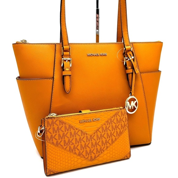 Michael Kors Large Charlotte Tote Bag & Double Zip Wallet Wristlet Cider (NWT) - Picture 3 of 15